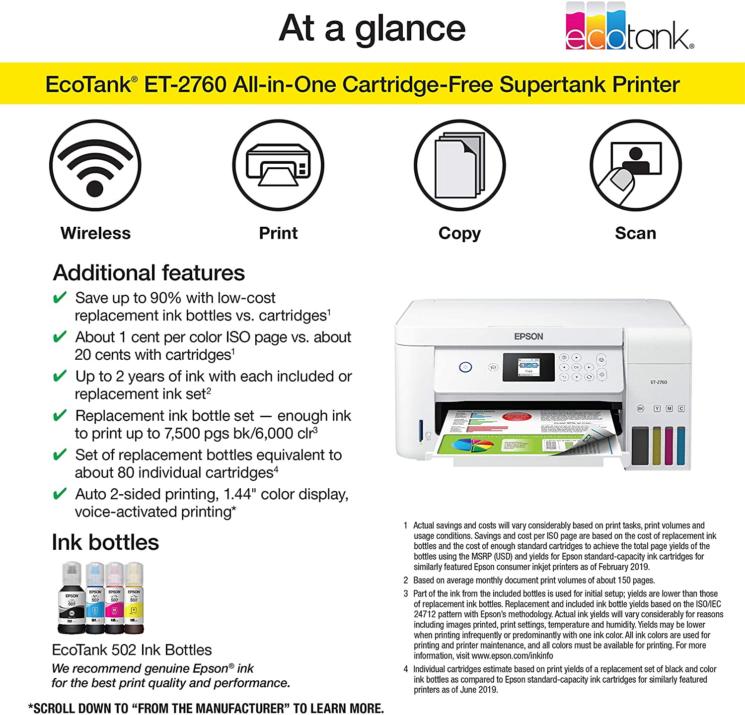 Epson EcoTank ET-2760 Wireless Color All-in-One Cartridge-Free Supertank Printer with Scanner and Copier Epson EcoTank ET-2760 Wireless Color All-in-One Cartridge-Free Supertank Printer with Scanner and Copier